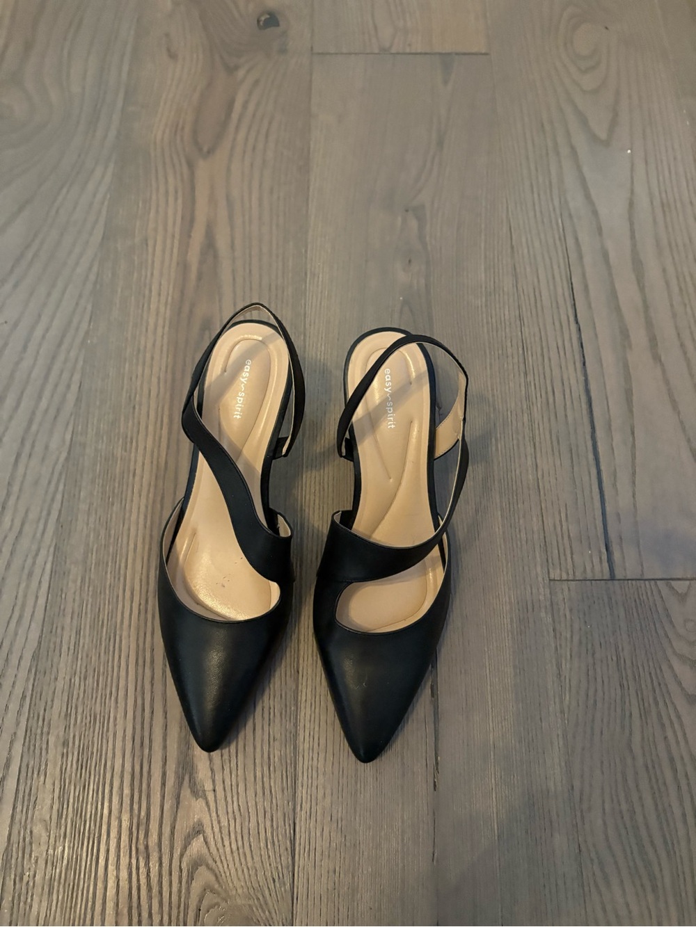 Easy Spirit Black Pointed Slingback Heels with Crossover Strap